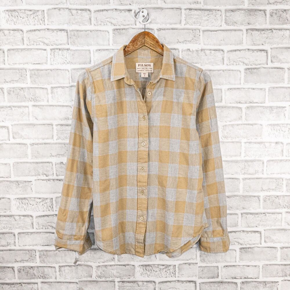 CC FILSON Women's Button up Flannel Shirt Beige Gray Plaid Cotton size M